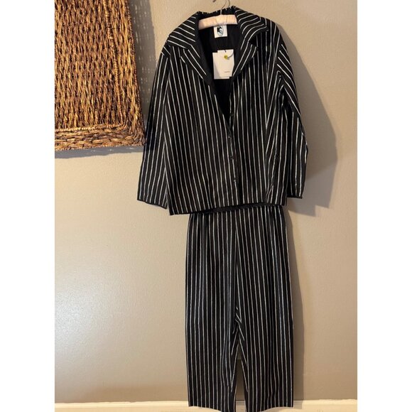 Sleeper Black Silver Stripe Womens Large L Luxury Cotton Pajama Set $420 - Picture 9 of 16